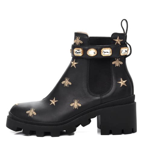 gucci embroidered boot|GUCCI Calfskin Bee Star Embroidered Belt Ankle Boots 39.5 .